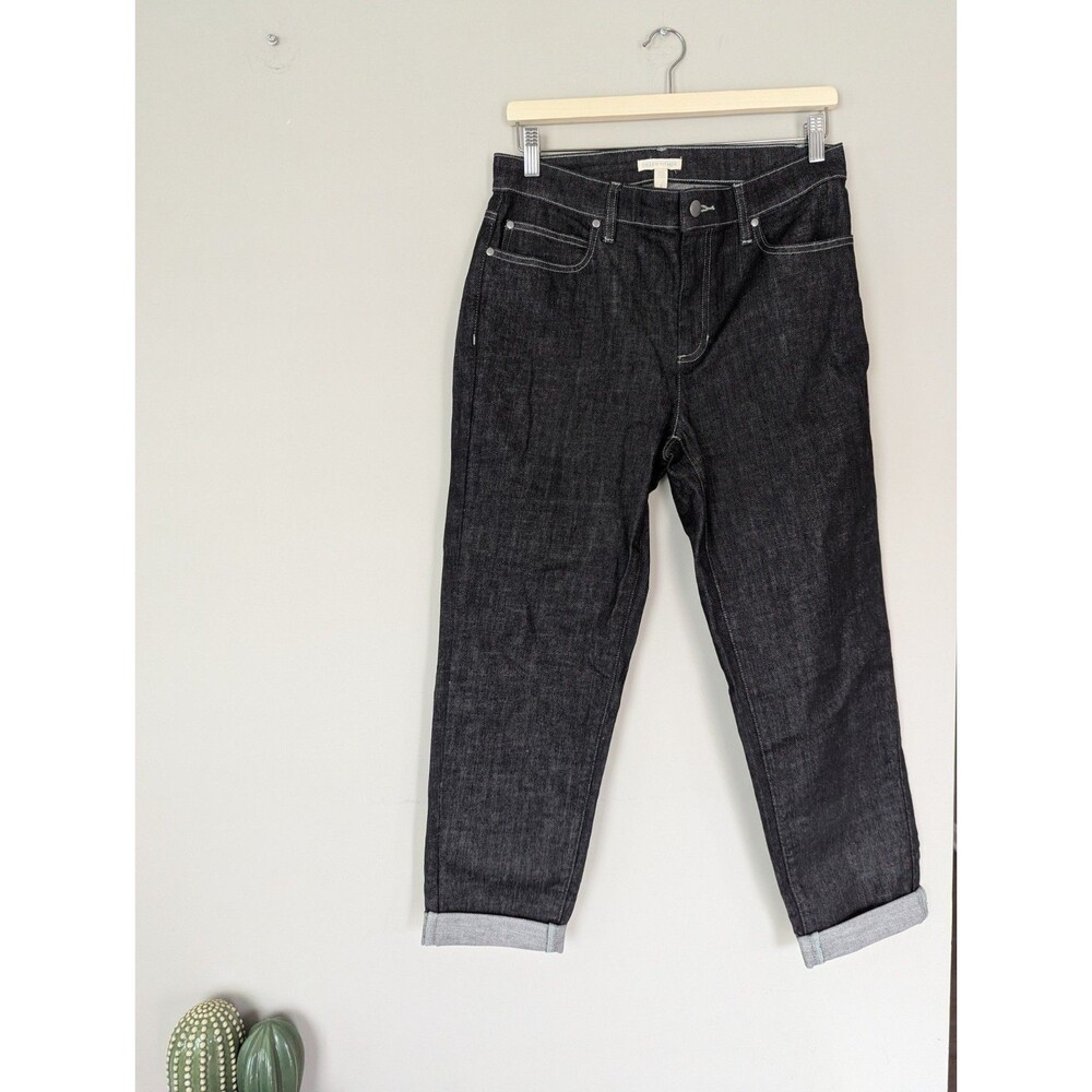 Eileen Fisher NWT Black Organic Cotton High Rise Slim Straight Cuffed Jeans 6